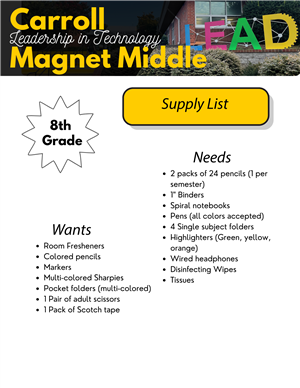 8th Grade Supply List